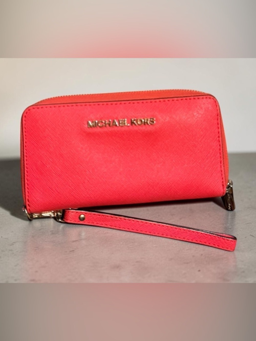 Michael Kors Red Saffiano Leather Wristlet Wallet